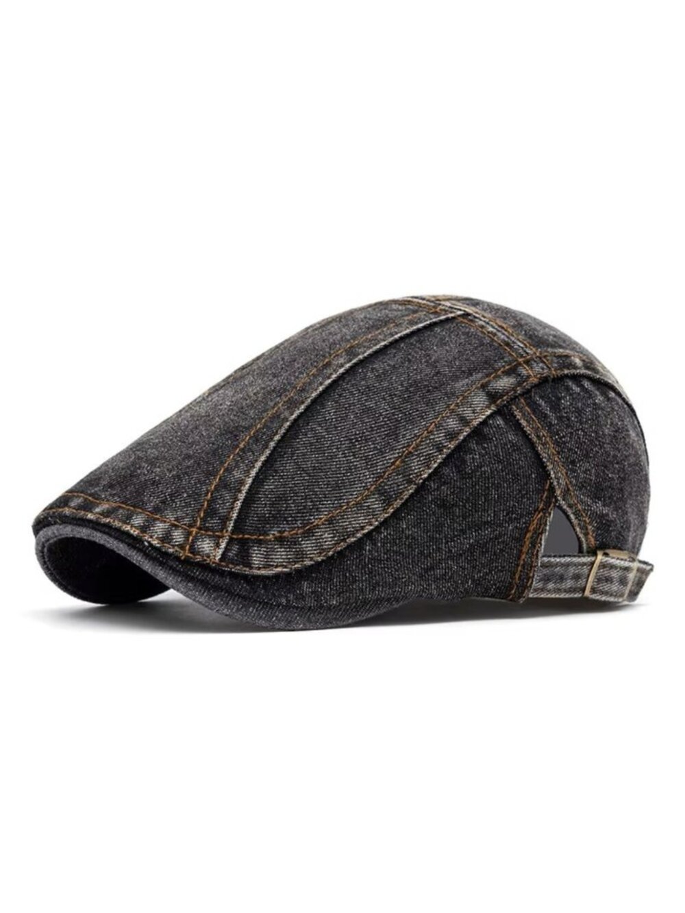 Mens Black Denim Flat Cap Newsboy Ivy Driving Golf Cabbie Hat Vintage Casual